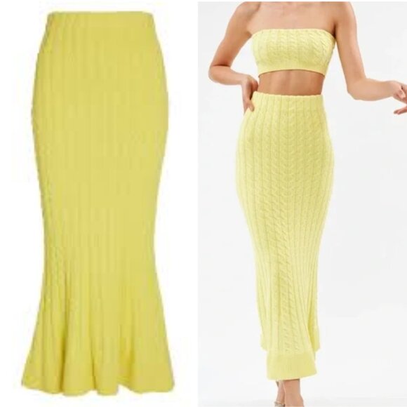 Ronny Kobo Cable Knit Midi Skirts Cream Yellow Stretch Small - Picture 2 of 6